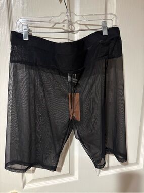 NWT- SHEIN Black Sheer Mesh Longline Shorts